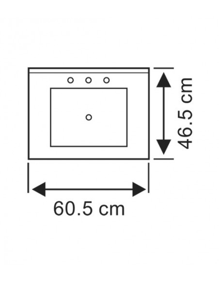 Bacha para vanitory rectangular 60 cm 3 agujeros blanca