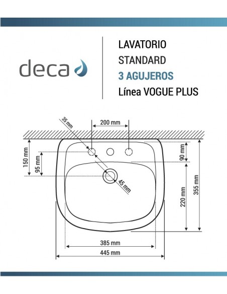 Lavatorio Standard 3 agujeros DECA Vogue Plus