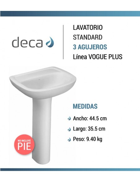 Lavatorio Standard 3 agujeros DECA Vogue Plus