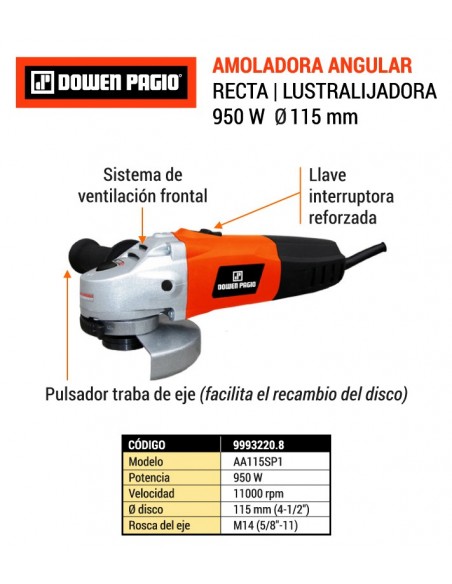 Amoladora angular 950 W 115 mm DOWEN PAGIO