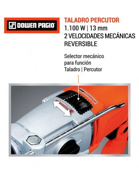 Taladro percutor 1100 W 13 mm 2 velocidades DOWEN PAGIO
