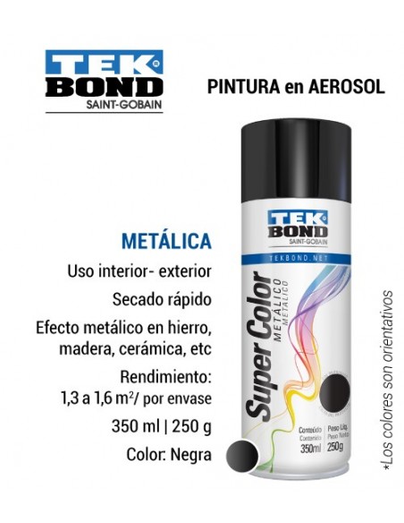 Pintura en aerosol metálica TEK BOND color negro 