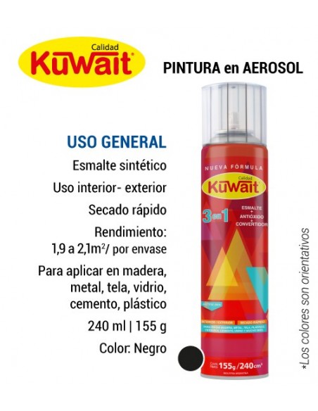 Pintura en aerosol uso general KUWAIT color negro 