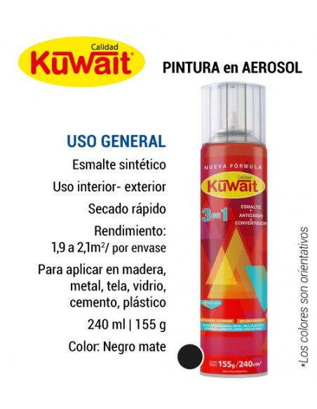 Pintura en aerosol uso general KUWAIT color negro mate