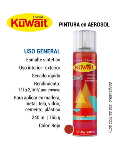incrementar Rey Lear Nublado Pintura aerosol uso general KUWAIT rojo - www.deplano.com.ar