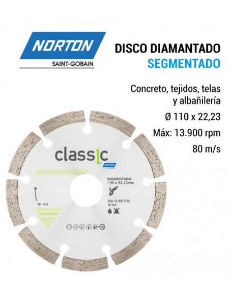 Disco diamantado NORTON Segmentado Classic Ø 110 x 7,5 x 22,2