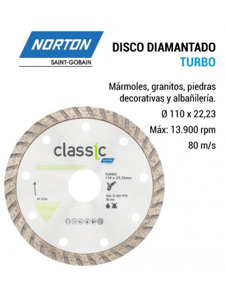 Disco diamantado NORTON Classic Turbo Ø 110 x 8 x 22,23