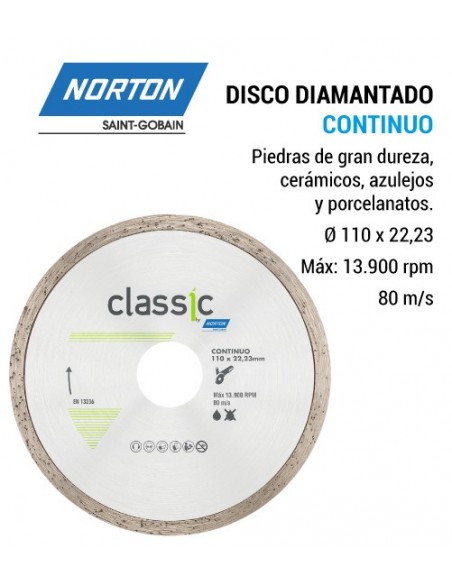 Disco diamantado NORTON Classic Continuo Ø 110 x 5 x 22,23 
