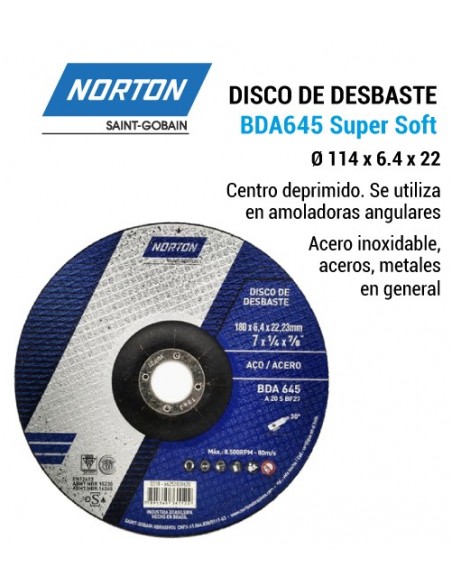 Disco de desbaste NORTON BDA645 Super Soft  Ø 114 
