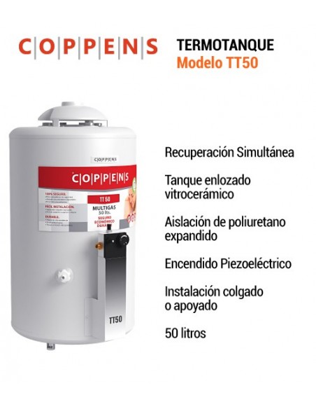 Termotanque 50L multigas COPPENS TT50 recuperación simultánea