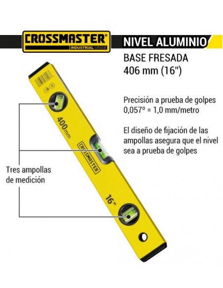 Nivel de aluminio 406 mm CROSSMASTER 