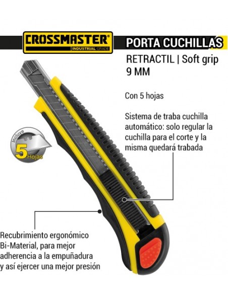 Cutter porta cuchilla retráctil soft grip 9 mm CROSSMASTER