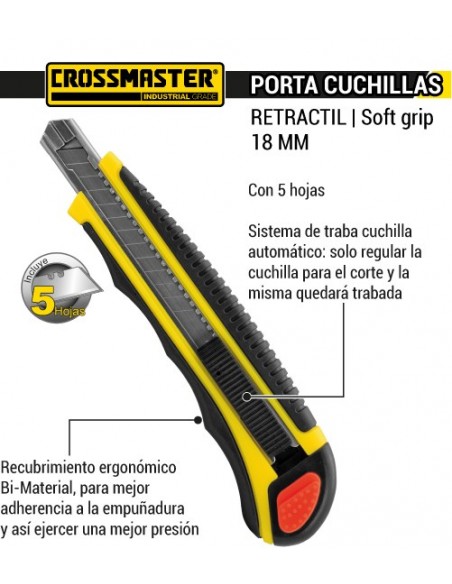 Cutter porta cuchilla retráctil soft grip 18 mm CROSSMASTER