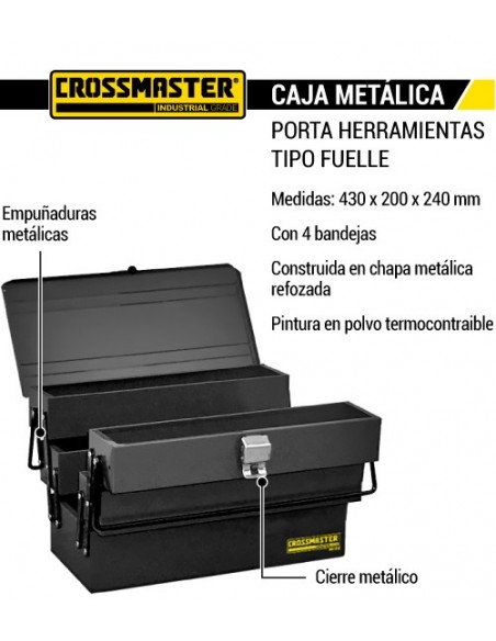 Caja metalica porta herramientas tipo fuelle CROSSMASTER 4 bandejas