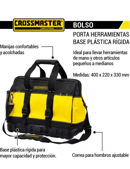 Bolso porta herramientas base rígida CROSSMASTER 400 x 220 x 330 mm