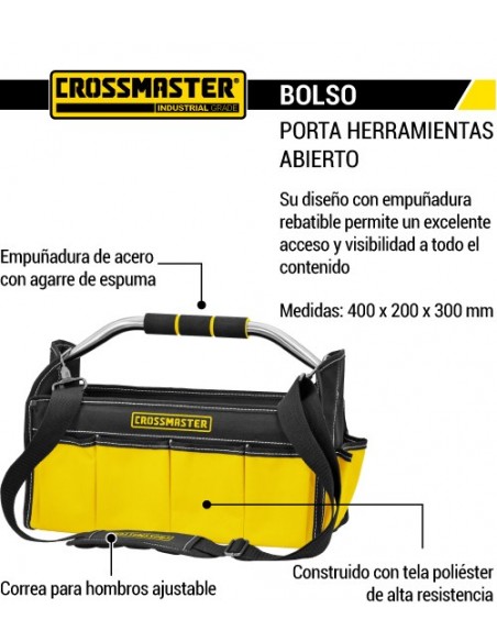 Bolso porta herramientas abierto CROSSMASTER 400 x 200 x 300 mm