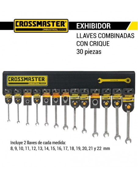 Exhibidor llaves combinadas con crique CROSSMASTER 30 piezas 