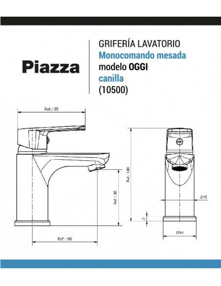 Grifería lavatorio monocomando mesada PIAZZA OGGI canilla (10500)