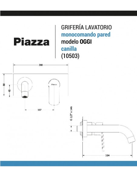 Grifería lavatorio monocomando pared PIAZZA OGGI canilla (10503)
