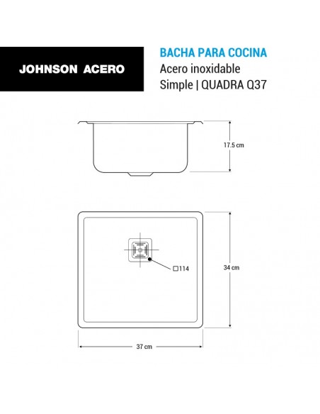 Bacha Acero Simple 37x34x17.5 Cm., "johnson Q37"