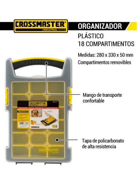 Organizador plástico 18 compartimentos CROSSMASTER 80 x 330 x 50 mm.